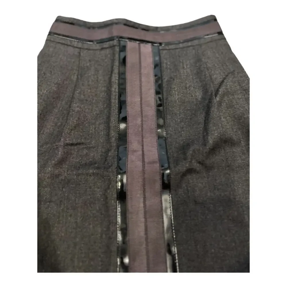 Tory Burch Wool A Line Skirt Patent Ribbon Trim Style 23081306 Size 2 Gray Black - Picture 2 of 11